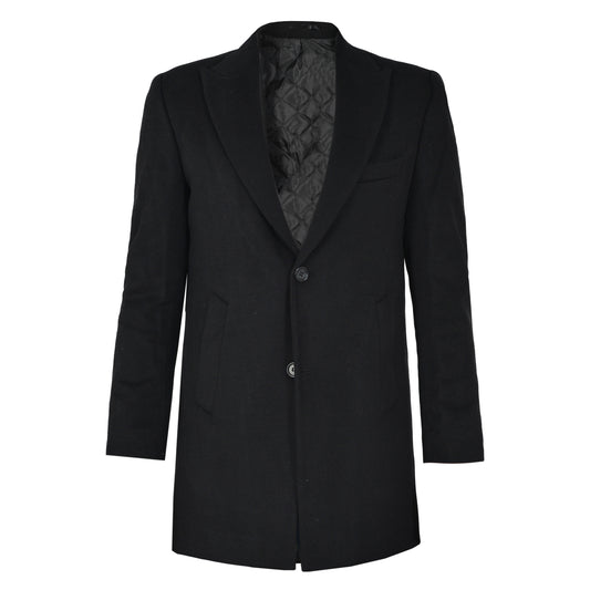 2H Black Wool Pick Lapel Coat