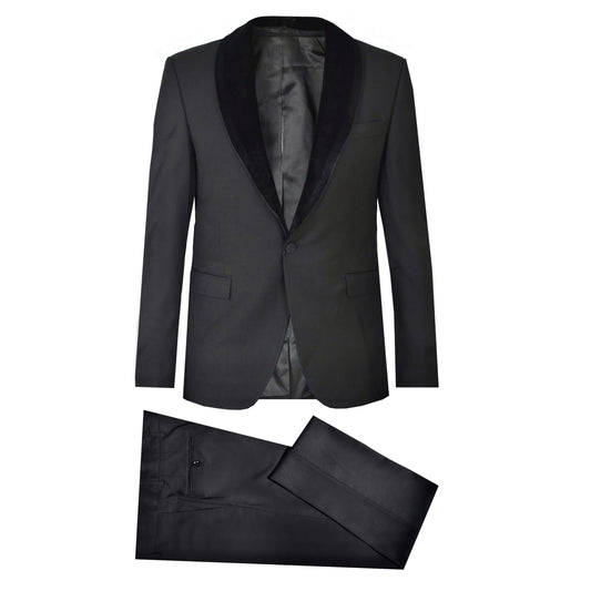 2H Black Chamois Neck Wedding Suit