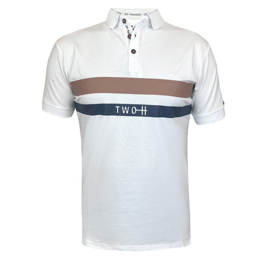 2H #77034 White Printed Polo T-shirt