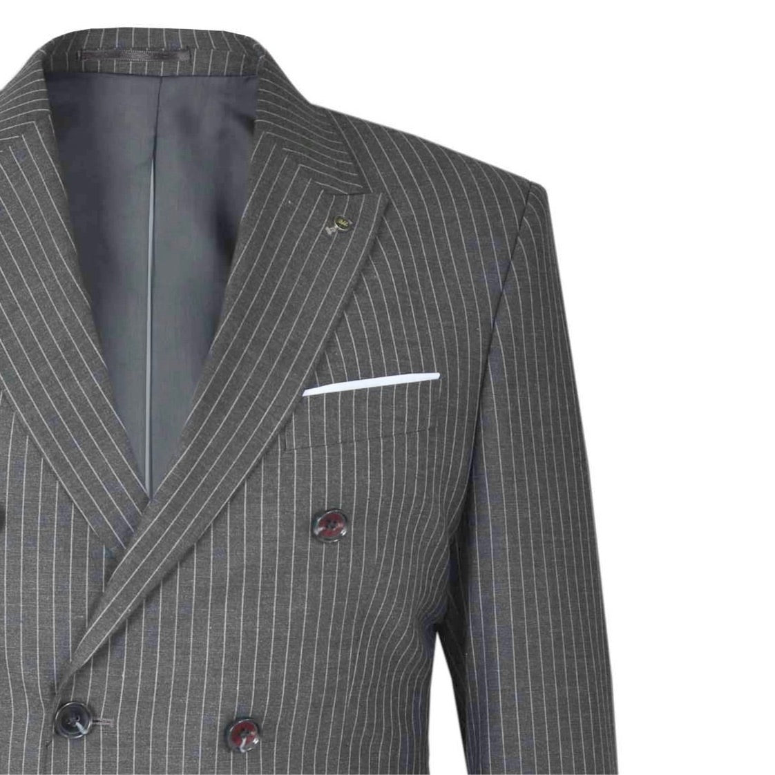 2H Grey striped Peaked Lapel Two Bottons Suit
