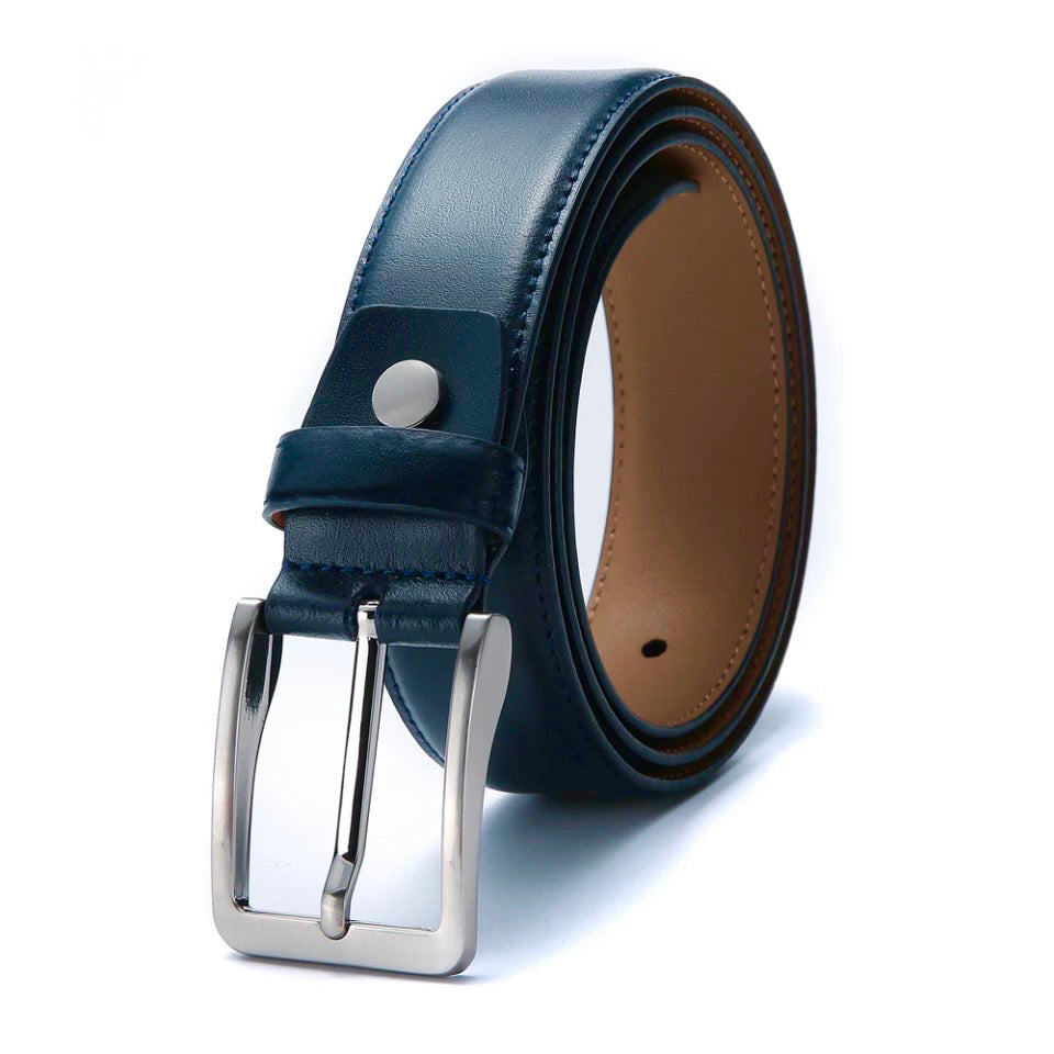 2H Navy Genuine Leather Formal Belt