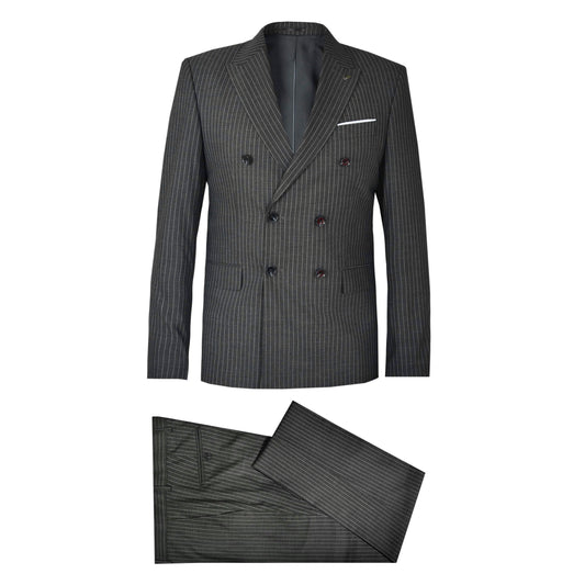 2H Dark grey striped Peaked Lapel Two Bottons Suit