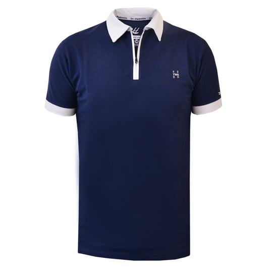 2H #77030 Navy Polo T-shirt With White Neck