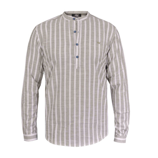 2H #1004 Beige Striped Linen Three-Button Shirt