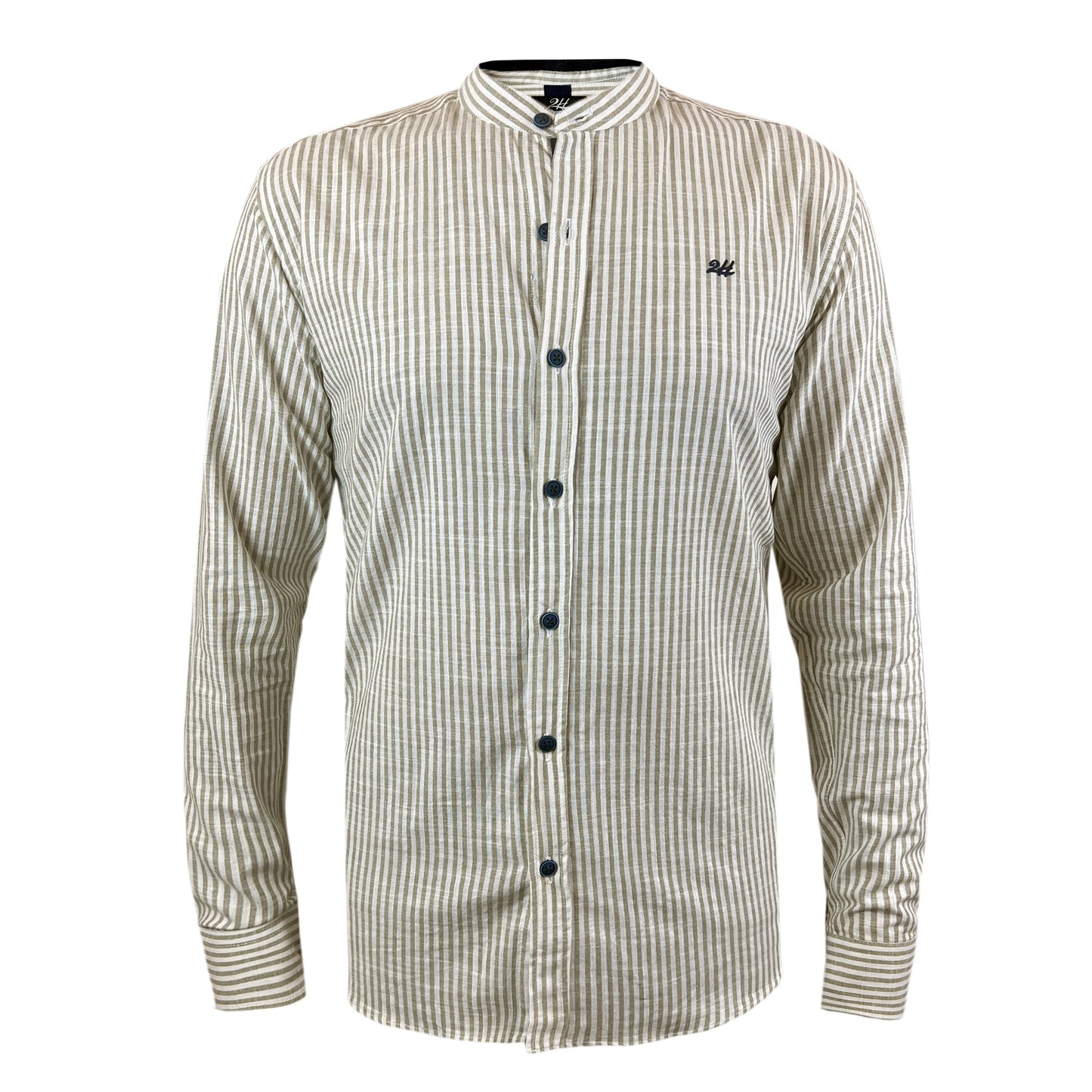 2H #1003 Olive Green Striped Linen Shirt