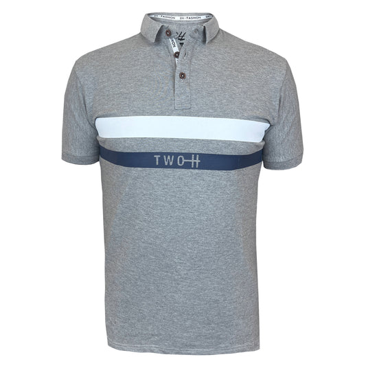 2H #77034 Gray Printed Polo T-shirt