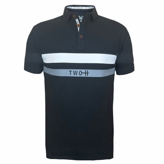 2H #77034 Black Printed Polo T-shirt