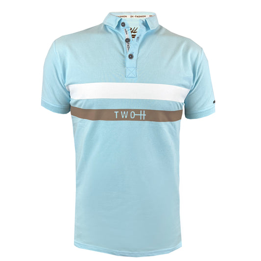 2H #77034 Light Blue Printed Polo T-shirt