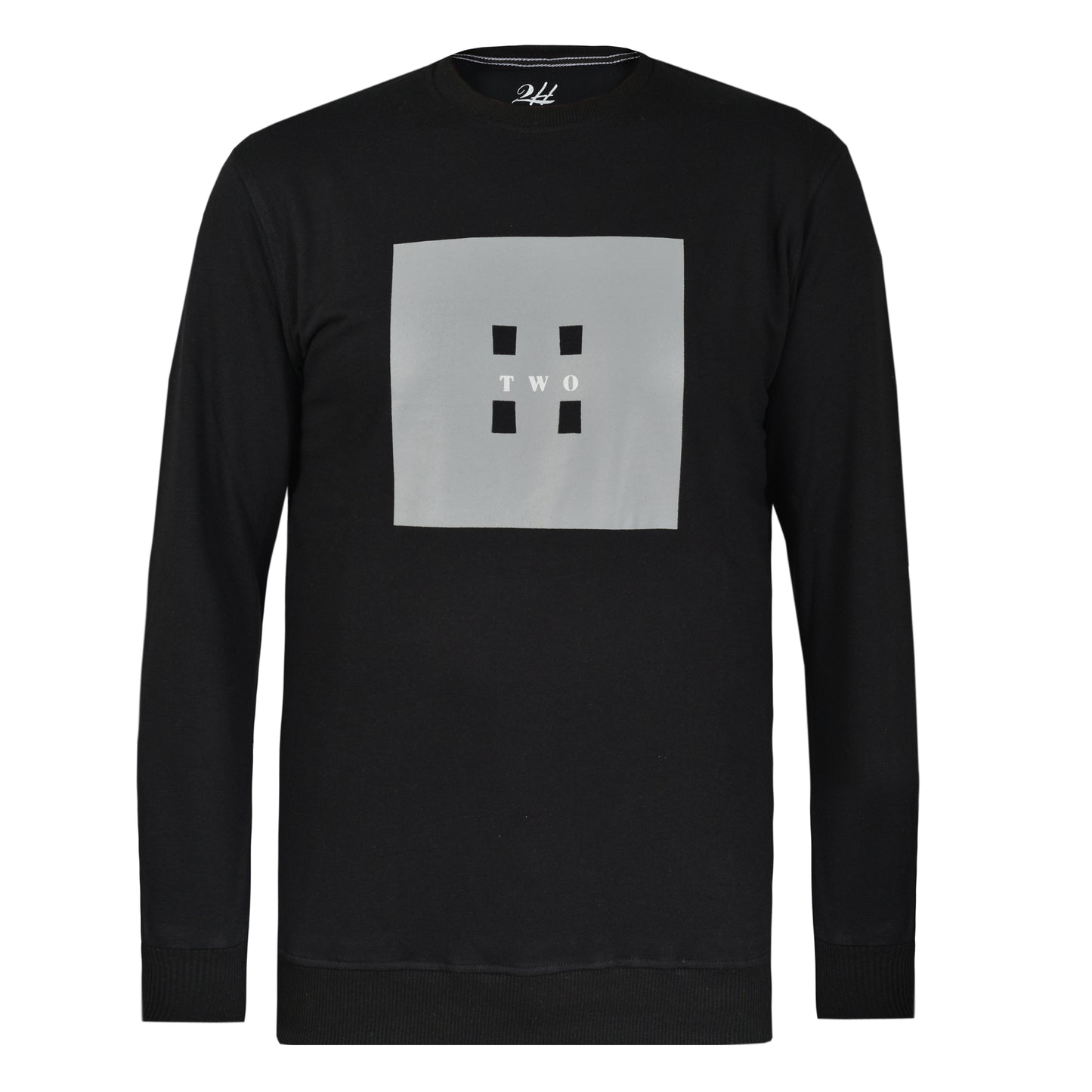 2H #5503 Black Printed Round Neck Sweater