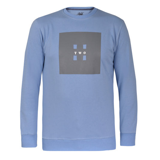 2H #5503 Blue Printed Round Neck Sweater