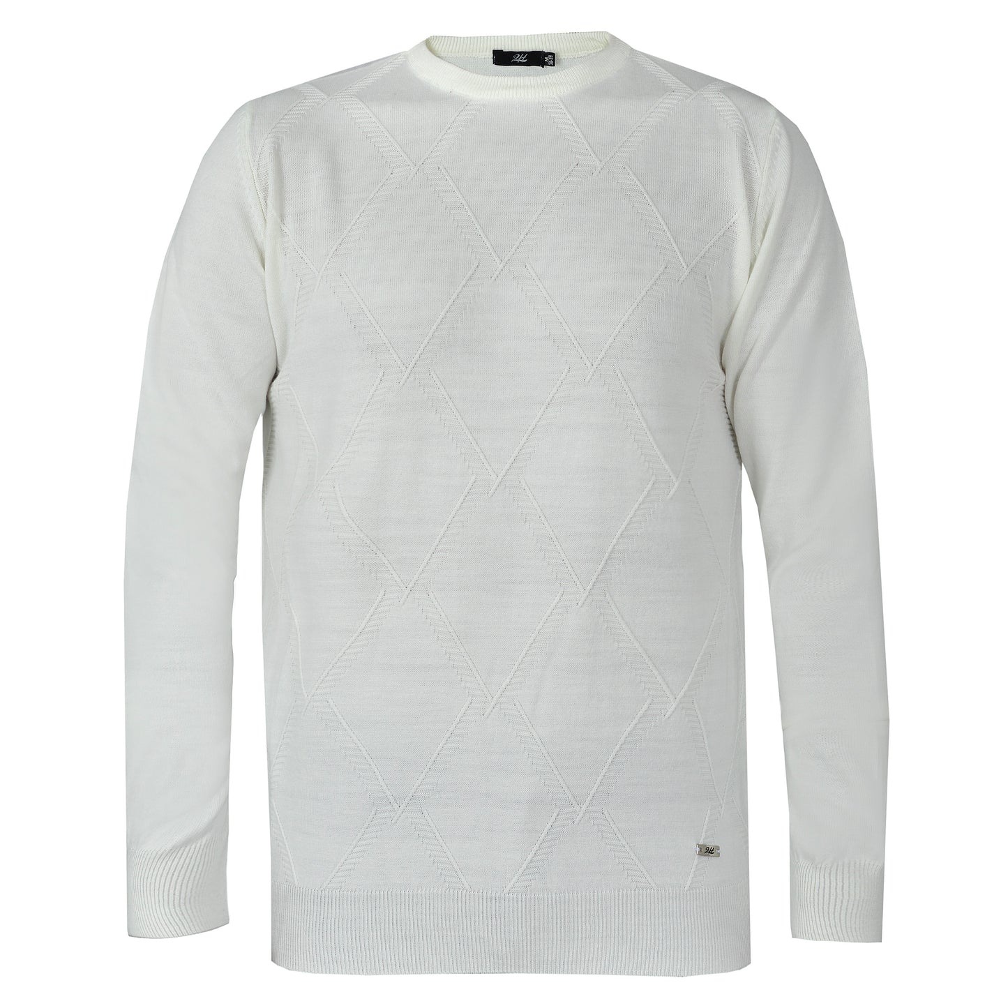 2H White Lozenge  Knitted Round Neck Sweater