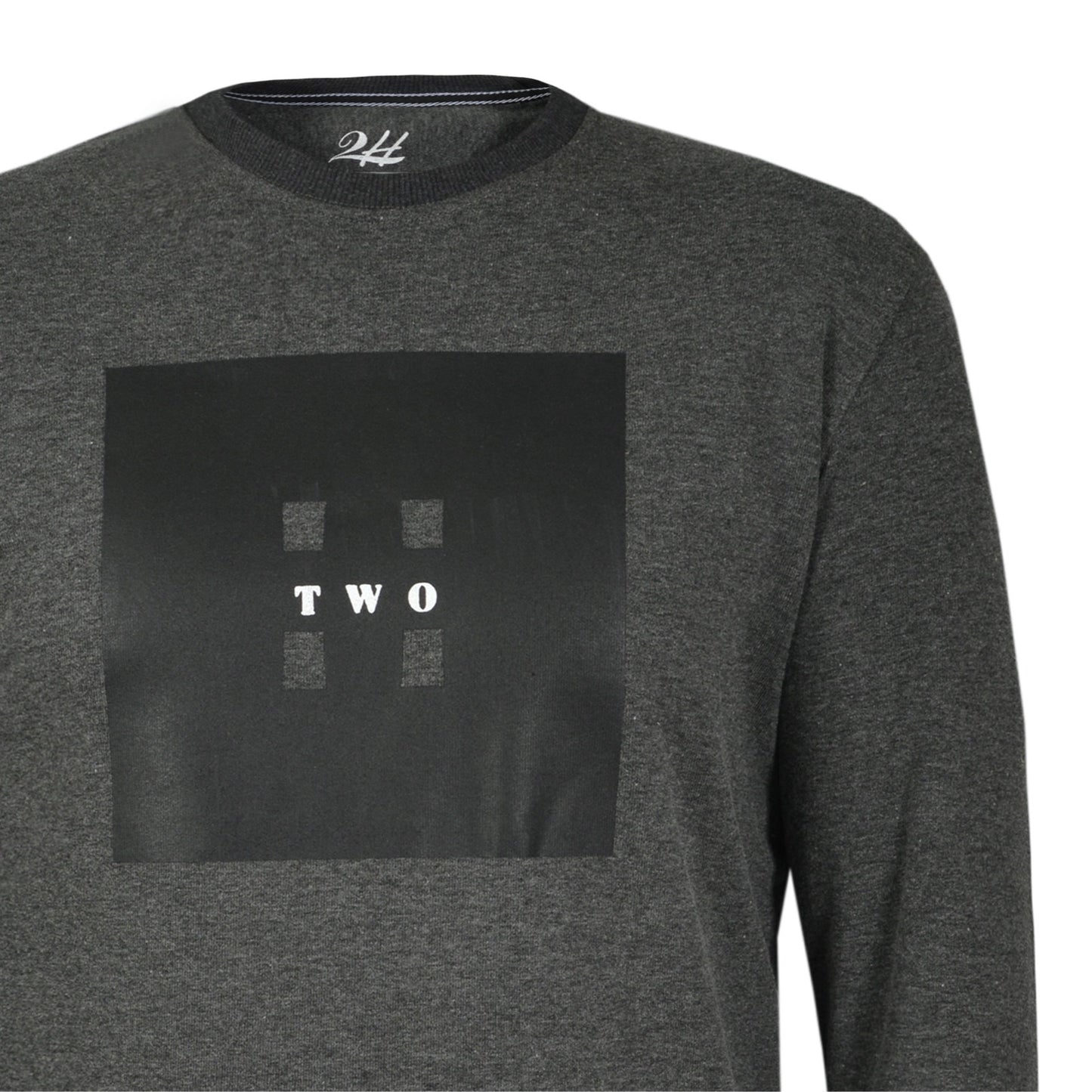 2H #5503 Dark Gray Printed Round Neck Sweater